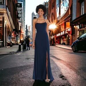 AFTER SIX COOP NECK CONVERTIBLE TIE STRAP MAXI DRESS  WITH FRONT SLIT